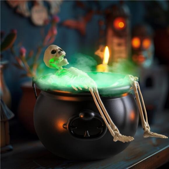 Halloween Decor - Cauldron Halloween Decor with Black Plastic Witches Cauldron - Picture 6 of 8